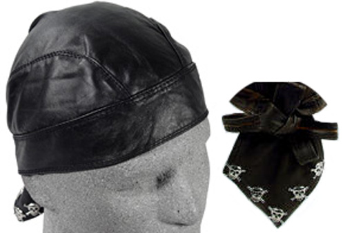 Black with Skull Pins, Leather Headwrap